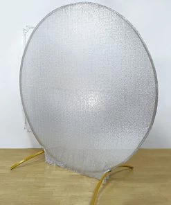 HIER_3110 7.5ft Metallic Silver Sparkle Sequin Round Wedding Arch Cover, Shiny Shimmer Backdrop Stand Cover - 2-Sided Custom Fit