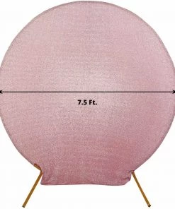 HIER_3110 7.5ft Blush/Rose Gold 2-Sided Shimmer Fitted Round Wedding Arch Cover Metallic Glittered Spandex Round Backdrop Backdrop Panels