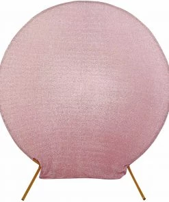 HIER_3110 7.5ft Blush/Rose Gold 2-Sided Shimmer Fitted Round Wedding Arch Cover Metallic Glittered Spandex Round Backdrop Backdrop Panels