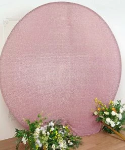 HIER_3110 7.5ft Blush/Rose Gold 2-Sided Shimmer Fitted Round Wedding Arch Cover Metallic Glittered Spandex Round Backdrop Backdrop Panels
