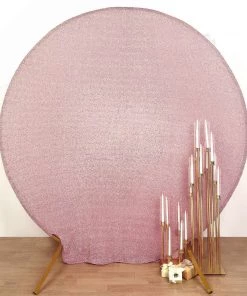 HIER_3110 7.5ft Blush/Rose Gold 2-Sided Shimmer Fitted Round Wedding Arch Cover Metallic Glittered Spandex Round Backdrop Backdrop Panels