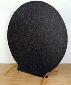 HIER_3110 7.5ft Shiny Black 2-Side Spandex Fit Round Wedding Arch Backdrop Cover