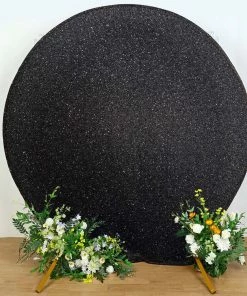 HIER_3110 7.5ft Shiny Black 2-Side Spandex Fit Round Wedding Arch Backdrop Cover