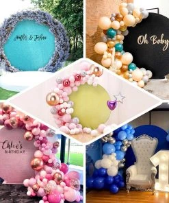 HIER_3110 7.5ft Blush/Rose Gold 2-Sided Shimmer Fitted Round Wedding Arch Cover Metallic Glittered Spandex Round Backdrop Backdrop Panels