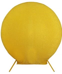 HIER_3110 7.5ft Gold 2-Sided Shimmer Fitted Round Wedding Arch Cover Metallic Glittered Spandex Round Backdrop 25 HIER_3110 7.5ft Gold 2-Sided Shimmer Fitted Round Wedding Arch Cover Metallic Glittered Spandex Round Backdrop