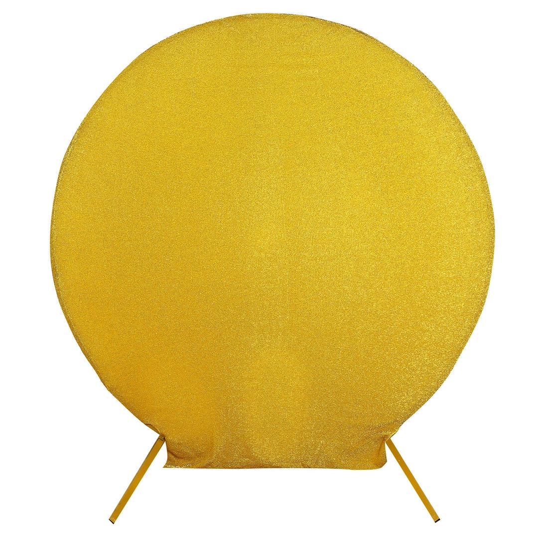HIER_3110 7.5ft Gold 2-Sided Shimmer Fitted Round Wedding Arch Cover Metallic Glittered Spandex Round Backdrop 13 HIER_3110 7.5ft Gold 2-Sided Shimmer Fitted Round Wedding Arch Cover Metallic Glittered Spandex Round Backdrop