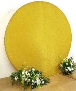 HIER_3110 7.5ft Gold 2-Sided Shimmer Fitted Round Wedding Arch Cover Metallic Glittered Spandex Round Backdrop 21 HIER_3110 7.5ft Gold 2-Sided Shimmer Fitted Round Wedding Arch Cover Metallic Glittered Spandex Round Backdrop
