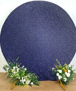 HIER_3110 7.5ft Navy Blue 2-Sided Spandex Fit Round Wedding Arch Backdrop Cover Backdrop Panels