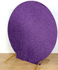 HIER_3110 7.5ft Purple 2-Sided Spandex Fit Round Wedding Arch Backdrop Cover
