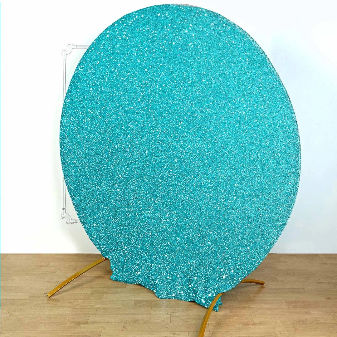 HIER_3110 Backdrop Panels 7.5ft Turquoise 2-Sided Shimmer Fitted Round Wedding Arch Cover Metallic Glittered Spandex Round Backdrop 2 HIER_3110 Backdrop Panels 7.5ft Turquoise 2-Sided Shimmer Fitted Round Wedding Arch Cover Metallic Glittered Spandex Round Backdrop
