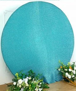 HIER_3110 Backdrop Panels 7.5ft Turquoise 2-Sided Shimmer Fitted Round Wedding Arch Cover Metallic Glittered Spandex Round Backdrop 19 HIER_3110 Backdrop Panels 7.5ft Turquoise 2-Sided Shimmer Fitted Round Wedding Arch Cover Metallic Glittered Spandex Round Backdrop
