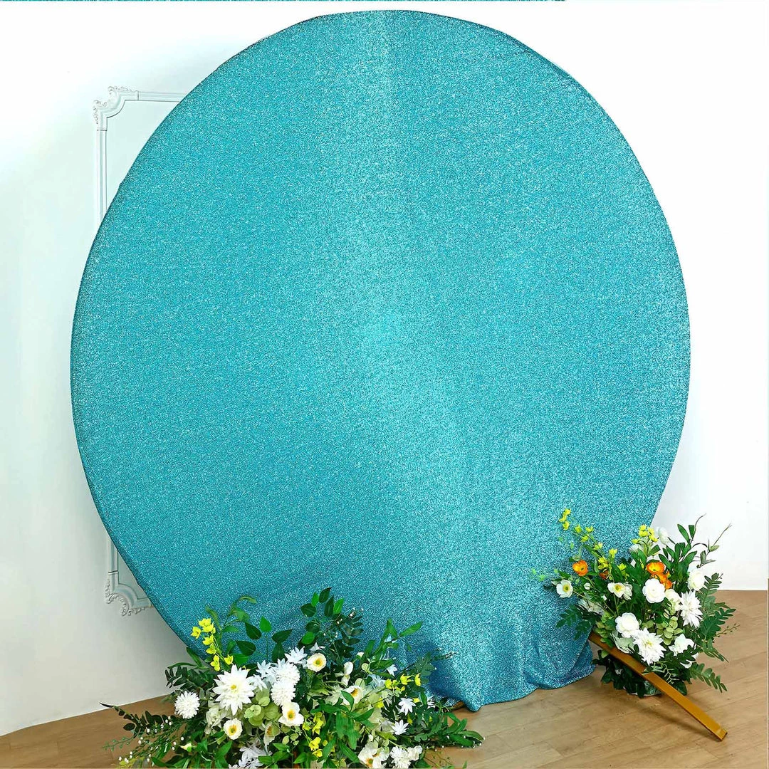 HIER_3110 Backdrop Panels 7.5ft Turquoise 2-Sided Shimmer Fitted Round Wedding Arch Cover Metallic Glittered Spandex Round Backdrop 8 HIER_3110 Backdrop Panels 7.5ft Turquoise 2-Sided Shimmer Fitted Round Wedding Arch Cover Metallic Glittered Spandex Round Backdrop