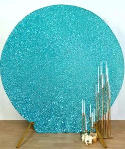 HIER_3110 Backdrop Panels 7.5ft Turquoise 2-Sided Shimmer Fitted Round Wedding Arch Cover Metallic Glittered Spandex Round Backdrop 18 HIER_3110 Backdrop Panels 7.5ft Turquoise 2-Sided Shimmer Fitted Round Wedding Arch Cover Metallic Glittered Spandex Round Backdrop