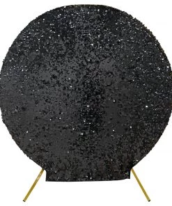 HIER_3110 Backdrop Panels 7.5ft Black Big Payette Sparkle Sequin Round Wedding Arch Cover, Shiny Shimmer Backdrop Stand Cover - 2-Sided Custom Fit