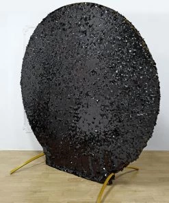 HIER_3110 Backdrop Panels 7.5ft Black Big Payette Sparkle Sequin Round Wedding Arch Cover, Shiny Shimmer Backdrop Stand Cover - 2-Sided Custom Fit