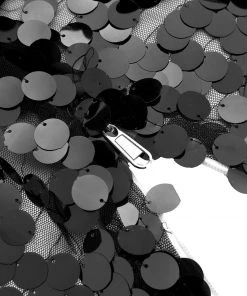 HIER_3110 Backdrop Panels 7.5ft Black Big Payette Sparkle Sequin Round Wedding Arch Cover, Shiny Shimmer Backdrop Stand Cover - 2-Sided Custom Fit