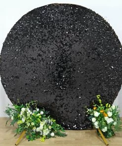 HIER_3110 Backdrop Panels 7.5ft Black Big Payette Sparkle Sequin Round Wedding Arch Cover, Shiny Shimmer Backdrop Stand Cover - 2-Sided Custom Fit