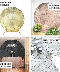 HIER_3110 Backdrop Panels 7.5ft Black Big Payette Sparkle Sequin Round Wedding Arch Cover, Shiny Shimmer Backdrop Stand Cover - 2-Sided Custom Fit