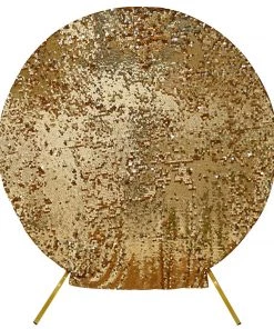 HIER_3110 Backdrop Panels 7.5ft Gold Big Payette Sparkle Sequin Round Wedding Arch Cover, Shiny Shimmer Backdrop Stand Cover - 2-Sided Custom Fit