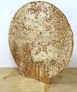 HIER_3110 Backdrop Panels 7.5ft Gold Big Payette Sparkle Sequin Round Wedding Arch Cover, Shiny Shimmer Backdrop Stand Cover - 2-Sided Custom Fit