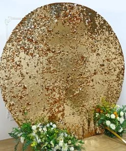 HIER_3110 Backdrop Panels 7.5ft Gold Big Payette Sparkle Sequin Round Wedding Arch Cover, Shiny Shimmer Backdrop Stand Cover - 2-Sided Custom Fit