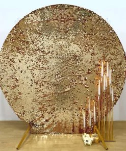 HIER_3110 Backdrop Panels 7.5ft Gold Big Payette Sparkle Sequin Round Wedding Arch Cover, Shiny Shimmer Backdrop Stand Cover - 2-Sided Custom Fit