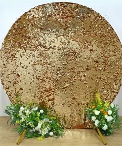HIER_3110 Backdrop Panels 7.5ft Gold Big Payette Sparkle Sequin Round Wedding Arch Cover, Shiny Shimmer Backdrop Stand Cover - 2-Sided Custom Fit