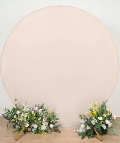 HIER_3110 7.5ft Matte Blush/Rose Gold Round Spandex Fit Wedding Arch Backdrop Cover - 2-Sided Custom Fit Backdrop Stand Arch Cover Backdrop Panels