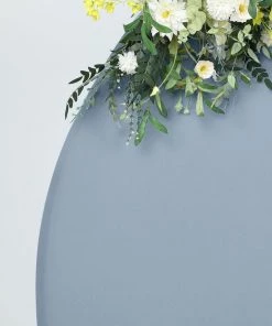 HIER_3110 7.5ft Matte Dusty Blue Round Spandex Fit Wedding Arch Backdrop Cover - 2-Sided Custom Fit Backdrop Stand Arch Cover Backdrop Panels