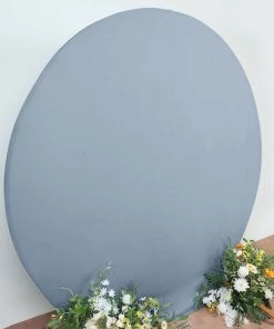 HIER_3110 7.5ft Matte Dusty Blue Round Spandex Fit Wedding Arch Backdrop Cover - 2-Sided Custom Fit Backdrop Stand Arch Cover Backdrop Panels