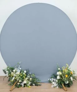 HIER_3110 7.5ft Matte Dusty Blue Round Spandex Fit Wedding Arch Backdrop Cover - 2-Sided Custom Fit Backdrop Stand Arch Cover Backdrop Panels