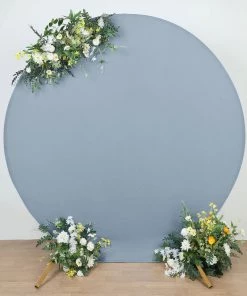 HIER_3110 7.5ft Matte Dusty Blue Round Spandex Fit Wedding Arch Backdrop Cover - 2-Sided Custom Fit Backdrop Stand Arch Cover Backdrop Panels