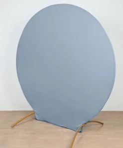 HIER_3110 7.5ft Matte Dusty Blue Round Spandex Fit Wedding Arch Backdrop Cover - 2-Sided Custom Fit Backdrop Stand Arch Cover Backdrop Panels