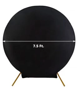 HIER_3110 7.5ft Black 2-Sided Spandex Fit Round Wedding Arch Backdrop Cover