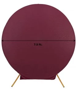 HIER_3110 7.5ft Matte Burgundy Round Spandex Fit Wedding Arch Backdrop Cover - 2-Sided Custom Fit Backdrop Stand Arch Cover Backdrop Panels