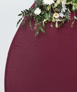 HIER_3110 7.5ft Matte Burgundy Round Spandex Fit Wedding Arch Backdrop Cover - 2-Sided Custom Fit Backdrop Stand Arch Cover Backdrop Panels