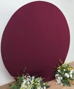 HIER_3110 7.5ft Matte Burgundy Round Spandex Fit Wedding Arch Backdrop Cover - 2-Sided Custom Fit Backdrop Stand Arch Cover Backdrop Panels