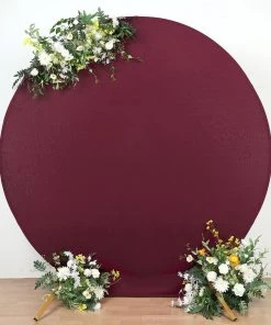 HIER_3110 7.5ft Matte Burgundy Round Spandex Fit Wedding Arch Backdrop Cover - 2-Sided Custom Fit Backdrop Stand Arch Cover Backdrop Panels