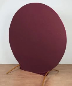 HIER_3110 7.5ft Matte Burgundy Round Spandex Fit Wedding Arch Backdrop Cover - 2-Sided Custom Fit Backdrop Stand Arch Cover Backdrop Panels