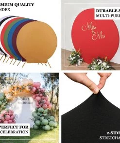 HIER_3110 Backdrop Panels 7.5ft Matte Red Round Spandex Fit Wedding Arch Backdrop Cover - 2-Sided Custom Fit Backdrop Stand Arch Cover
