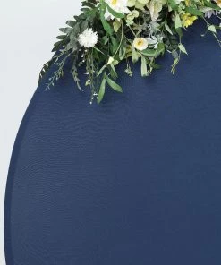 HIER_3110 7.5ft Matte Navy Blue Round Spandex Fit Wedding Arch Backdrop Cover - 2-Sided Custom Fit Backdrop Stand Arch Cover Backdrop Panels