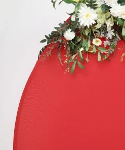 HIER_3110 Backdrop Panels 7.5ft Matte Red Round Spandex Fit Wedding Arch Backdrop Cover - 2-Sided Custom Fit Backdrop Stand Arch Cover