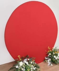 HIER_3110 Backdrop Panels 7.5ft Matte Red Round Spandex Fit Wedding Arch Backdrop Cover - 2-Sided Custom Fit Backdrop Stand Arch Cover