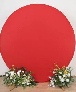 HIER_3110 Backdrop Panels 7.5ft Matte Red Round Spandex Fit Wedding Arch Backdrop Cover - 2-Sided Custom Fit Backdrop Stand Arch Cover