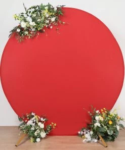 HIER_3110 Backdrop Panels 7.5ft Matte Red Round Spandex Fit Wedding Arch Backdrop Cover - 2-Sided Custom Fit Backdrop Stand Arch Cover