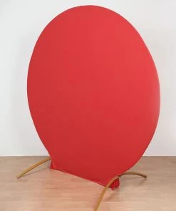 HIER_3110 Backdrop Panels 7.5ft Matte Red Round Spandex Fit Wedding Arch Backdrop Cover - 2-Sided Custom Fit Backdrop Stand Arch Cover