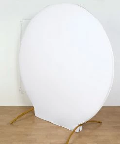 HIER_3110 7.5ft White 2-Sided Spandex Fit Round Wedding Arch Backdrop Cover
