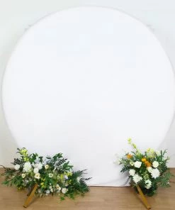 HIER_3110 7.5ft White 2-Sided Spandex Fit Round Wedding Arch Backdrop Cover