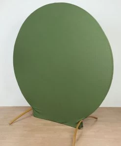 HIER_3110 7.5ft Matte Olive Green Round Spandex Fit Wedding Arch Backdrop Cover - 2-Sided Custom Fit Backdrop Stand Arch Cover