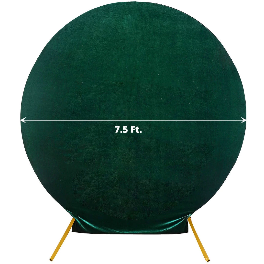 HIER_3110 7.5ft Hunter Emerald Green Soft Velvet Round Backdrop Stand Cover, Fitted Wedding Arch Cover - 2-Sided Backdrop Panels 3 HIER_3110 7.5ft Hunter Emerald Green Soft Velvet Round Backdrop Stand Cover, Fitted Wedding Arch Cover - 2-Sided Backdrop Panels